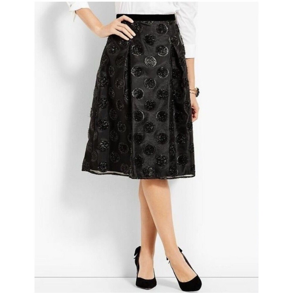 Talbots RSVP Black A-line Skirt metallic polka dot shimmer size Size 8 NWT